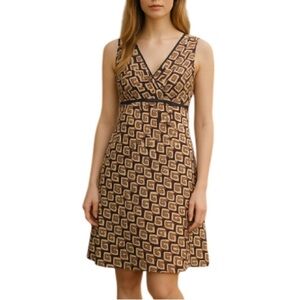SHOSHANNA Silk Dress Orange Tan Retro Geometric Print Empire Tied Waist Size 2
